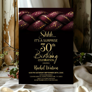 Invitation Burgundy Gold Braid Surprise 30e fête d'anniversai