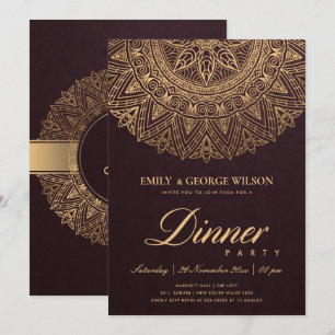 INVITATION BURGUNDY GOLD CLASSIC ORNATE MANDALA DÎNER PARTIE