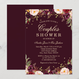 Invitation Burgundy Gold Elegant Floral Couples Show