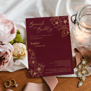 Invitation Burgundy Gold Floral Bridal Brunch Et Bubbly