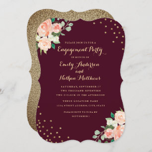 Invitation Burgundy Gold Floral Confetti
