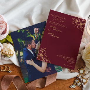 Invitation Burgundy Gold Floral Nothing Fancy Mariage photo