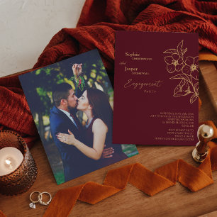 Invitation Burgundy Gold Floral Photo Party