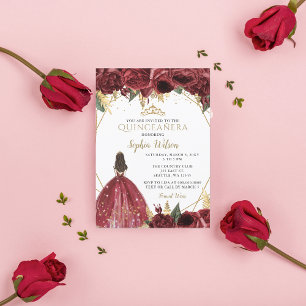 Invitation Burgundy Gold Floral Princess Quinceañera Quince I