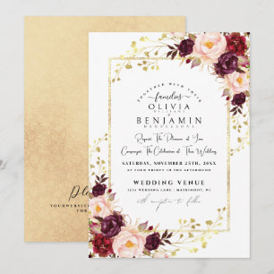 Invitation Burgundy Gold Florales Chic Foil Parties scintilla