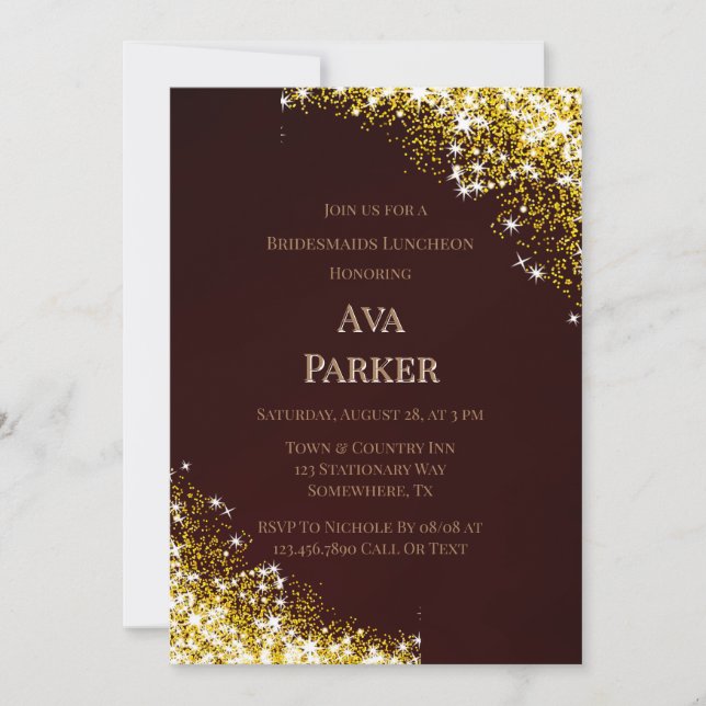 Invitation Burgundy Gold Flourish Parties scintillant Bridesm (Devant)