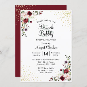 Invitation Burgundy Gold Foil Brunch & Bubbly Fête des mariée
