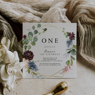 Invitation Burgundy Gold Géométrique Premier anniversaire