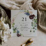Invitation Burgundy Gold Geometry 21e fête d'anniversaire<br><div class="desc">Cette invitation de fête de 21e anniversaire en or bordeaux est parfaite pour une fête d'anniversaire moderne. L'élégant design boho comprend des fleurs couleur marine,  rose vif et des fleurs à l'ombre du vin avec des détails artistiques au crayon.</div>