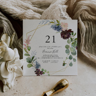 Invitation Burgundy Gold Geometry 21e fête d'anniversaire