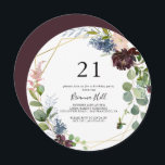 Invitation Burgundy Gold Geometry 21e fête d'anniversaire<br><div class="desc">Cette invitation de fête de 21e anniversaire en or bordeaux est parfaite pour une fête d'anniversaire moderne. L'élégant design boho comprend des fleurs couleur marine,  rose vif et des fleurs à l'ombre du vin avec des détails artistiques au crayon.</div>