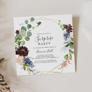 Invitation Burgundy Gold Geometry Surprise Party