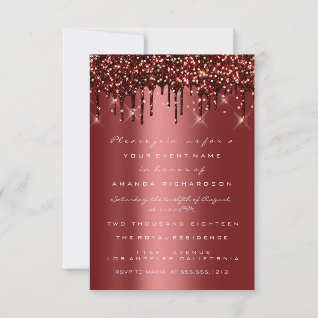 Invitation Burgundy Gold Glitter Drips Mariée 16 ans (Devant)
