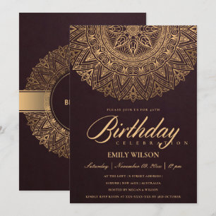 INVITATION BURGUNDY GOLD MANDALA TOUTE ANNÉE 40E ANNIVERSAIRE