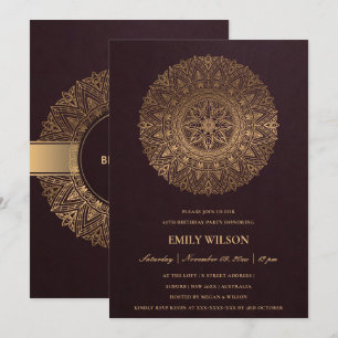 INVITATION BURGUNDY GOLD MANDALA TOUTE ANNÉE 65E ANNIVERSAIRE