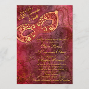 Invitation Burgundy Gold Masquerade Ball Sweet 16 Anniversair