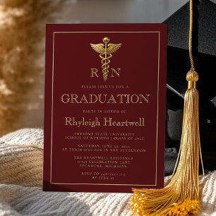 Invitation Burgundy Gold Nurse RN Graduation Party