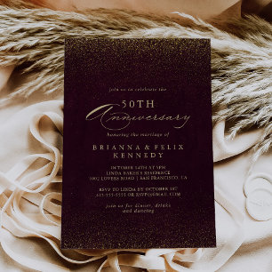 Invitation Burgundy Gold Pailleté 50e Anniversaire de Mariage
