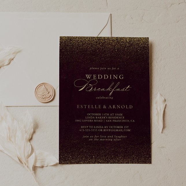 Invitation Burgundy Gold Parties scintillant Mariage Petit dé (Créateur téléchargé)