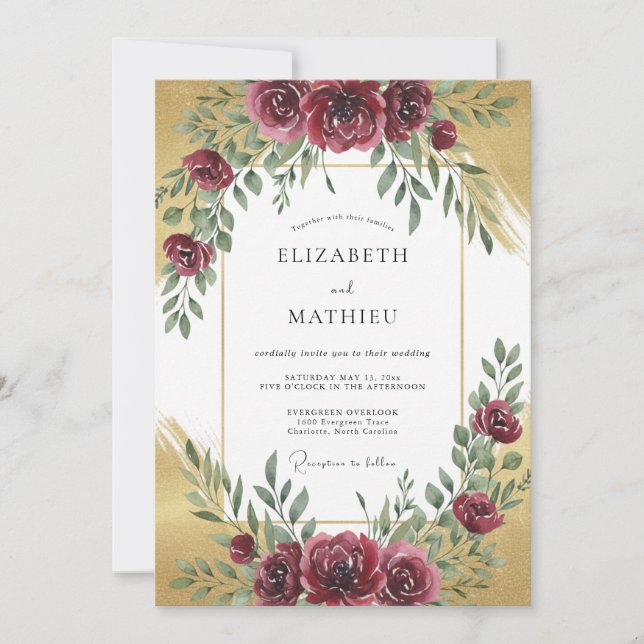 Invitation Burgundy Gold Refined Autumn Wedding (Devant)