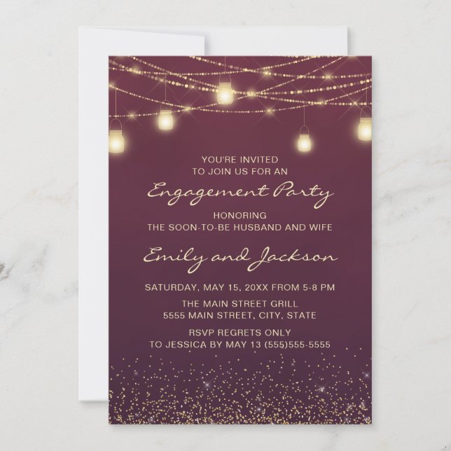 Invitation Burgundy Gold String Lights (Devant)