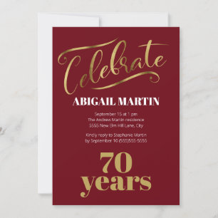 Invitation Burgundy Gold White 70e fête d'anniversaire