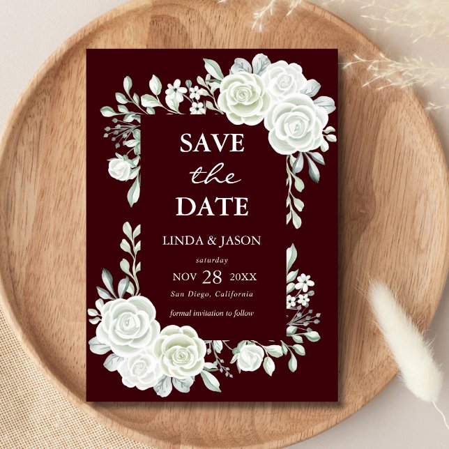 Invitation Burgundy Gothic Roses Wedding Save The Date Card (Créateur téléchargé)
