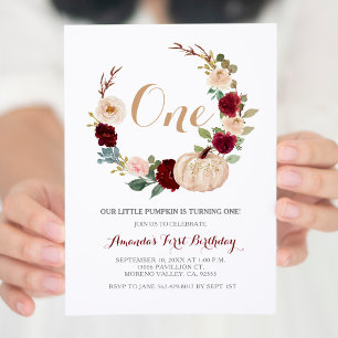Invitation Burgundy Green Fall Blanc Citrouille 1er anniversa