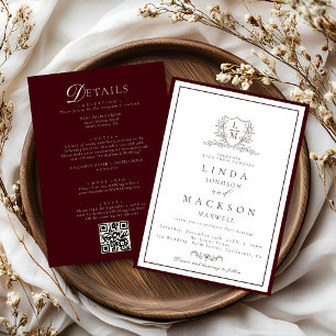 Invitation Burgundy & Ivoire crête botanique Tout en unmariag