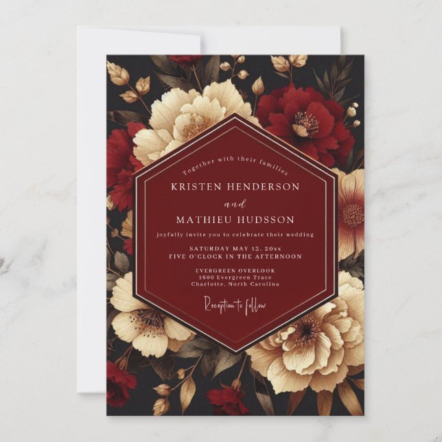Invitation Burgundy Ivory Luminous Wedding (Devant)