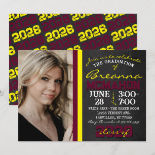 Invitation Burgundy & Jaune Chalkboard Graduation Photo