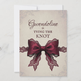 Invitation Burgundy Lace Bow Tying The Knot Bridal Shower