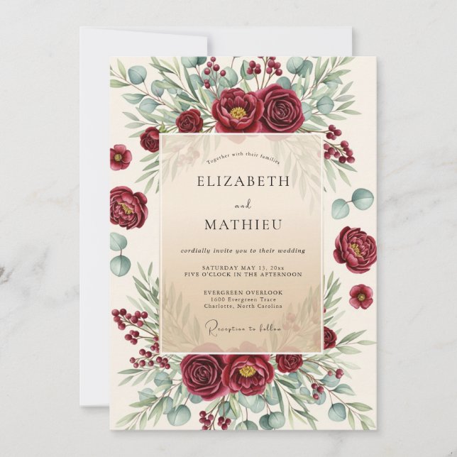 Invitation Burgundy Lavish Winter Wedding (Devant)