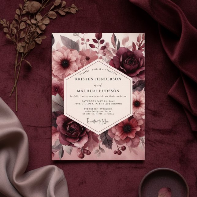 Invitation Burgundy Lush Bloom Romance Wedding (Créateur téléchargé)