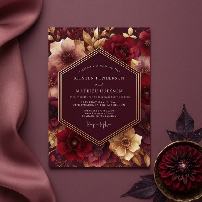 Invitation Burgundy Lush Bloom Wedding (Créateur téléchargé)