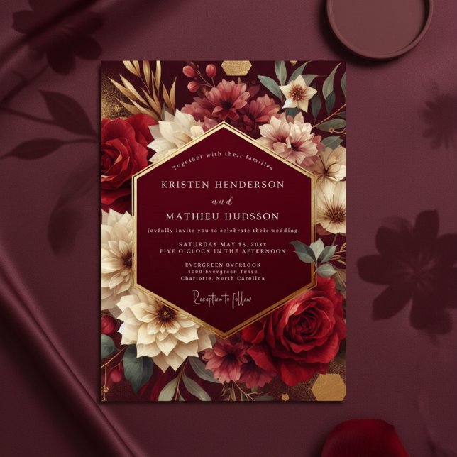 Invitation Burgundy Lush Botanical Romance Wedding (Créateur téléchargé)