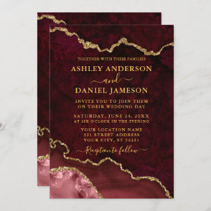 Invitation Burgundy Marble Agate Géode Mariage Or