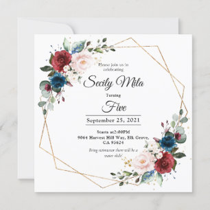 Invitation Burgundy Marine Blush Floral Or géométrique Annive