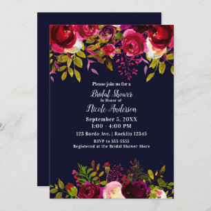 Invitation Burgundy Maroon Bleu Automne Fête des mariées flor