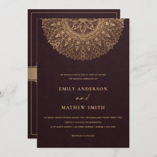 INVITATION BURGUNDY MAROON GOLD CLASSY ORNATE MANDALA MARIAGE