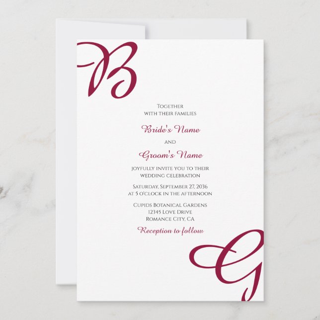 Invitation Burgundy Maroon Initiales Mariage de automne d'aut (Devant)