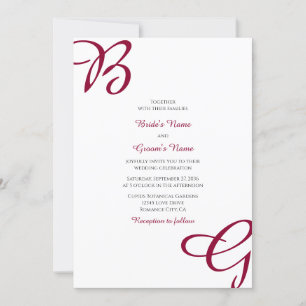 Invitation Burgundy Maroon Initiales Mariage de automne d'aut