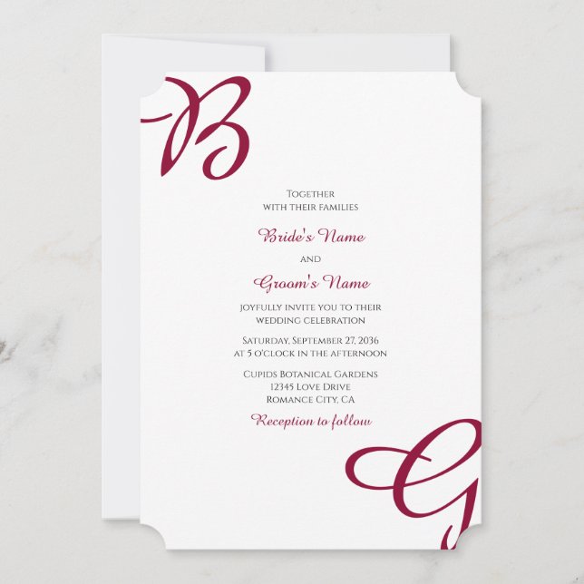 Invitation Burgundy Maroon Initiales Mariage de automne d'aut (Devant)
