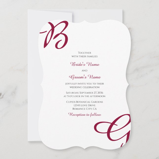 Invitation Burgundy Maroon Initiales Mariage de automne d'aut (Devant)