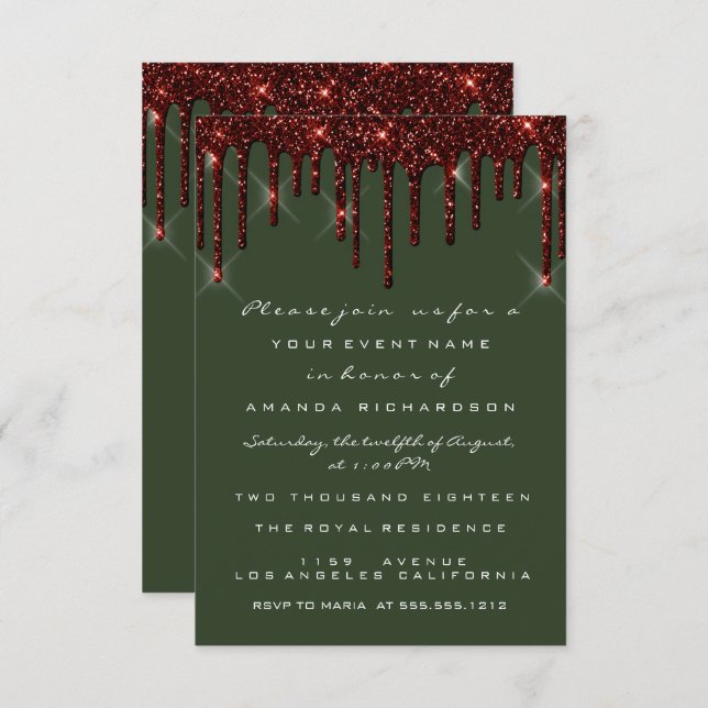 Invitation Burgundy Marron Paillettes Drips Mariage Forestier (Devant / Derrière)
