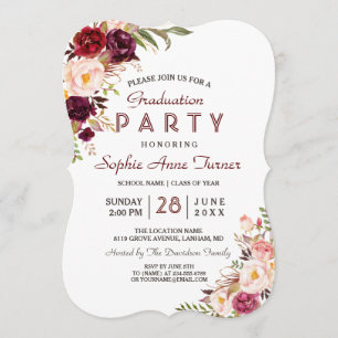Invitation Burgundy Marsala Blush Floral Graduation Party