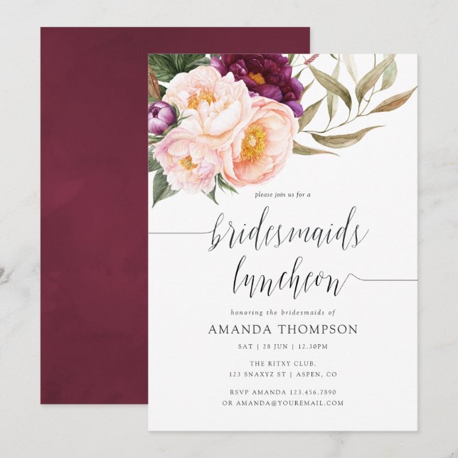 Invitation Burgundy - Marsala et Peach Bridesmaids déjeuner (Devant / Derrière)