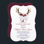 Invitation Burgundy Marsala Floral Antlers 50th Birthday<br><div class="desc">A Rustic,  Bohemian design for special,  all seasons events! This design features deer antlers,  marsala flowers bouquet,  arrows with marsala flowers and on the back a burgundy background. Use Customize tool to add your info. For more,  visit please,  my Burgundy Marsala Floral Antlers Collection.</div>
