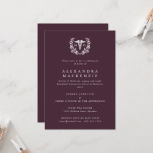 Invitation Burgundy MD Caduceus+Laurel Wreath Graduation