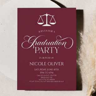 Invitation Burgundy Minimalist Lawyer Scale Graduation